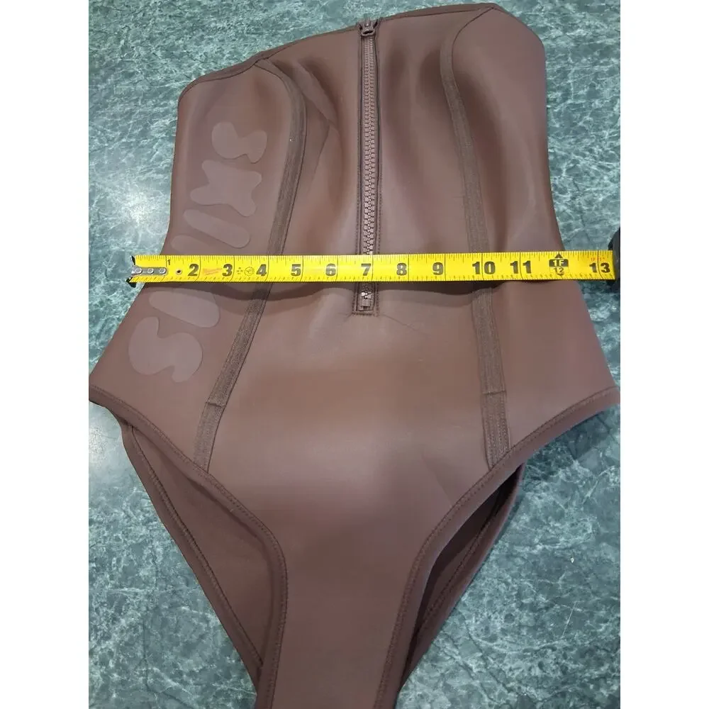 Skims Rubberized Scuba Swim Strapless One Piece Swimsuit Cocoa Brown Sz M New